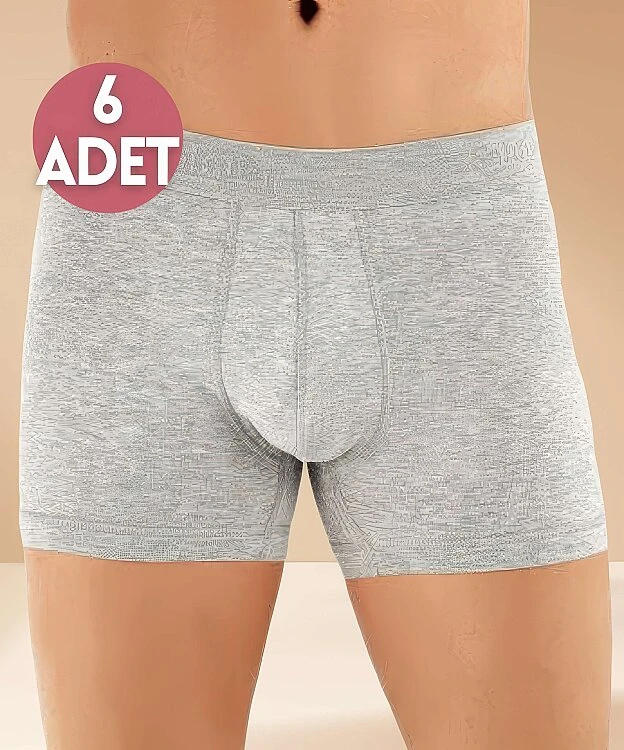 Erkek 6'lı Paket Düz Likralı Boxer - GRİ - 1