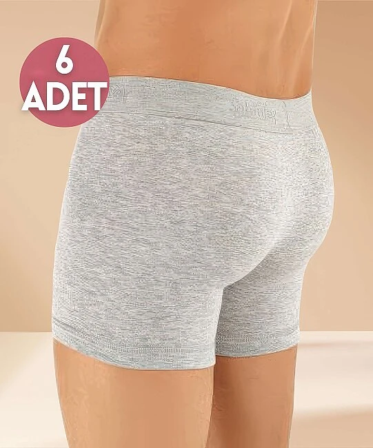 Erkek 6'lı Paket Düz Likralı Boxer - GRİ (1)