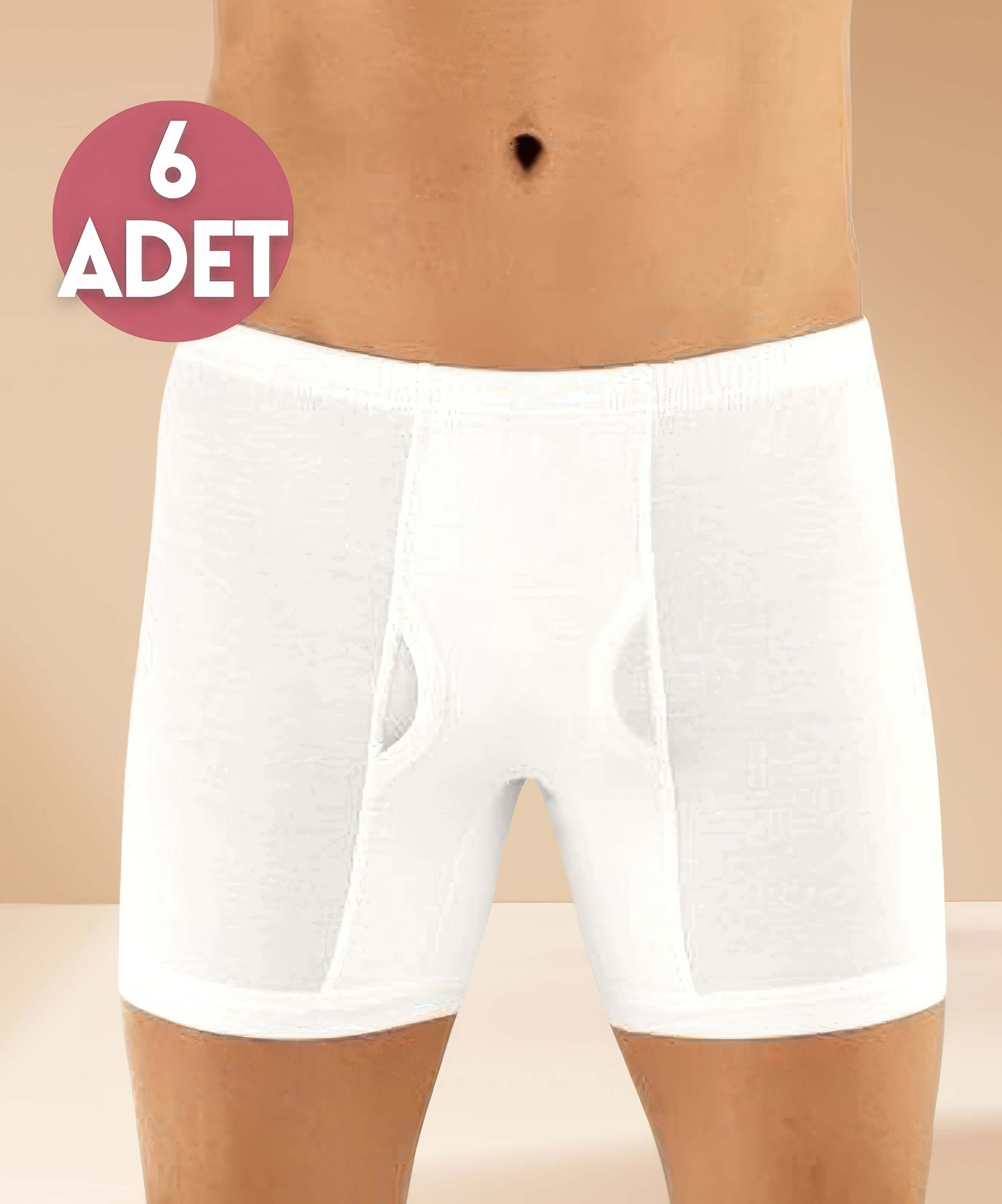 6'lı Paket Erkek Penye Paçalı Boxer - BEYAZ