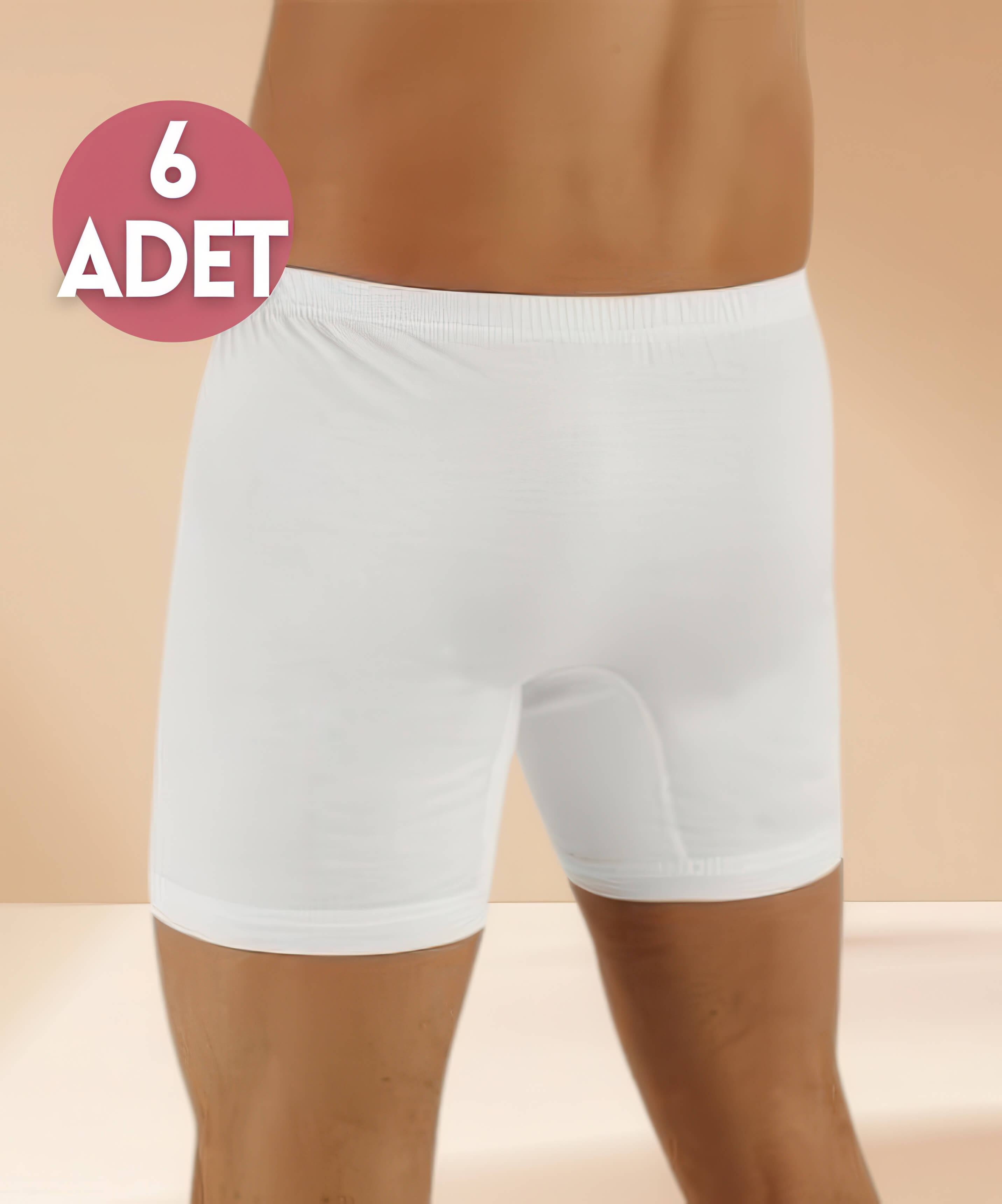 6'lı Paket Erkek Penye Paçalı Boxer - BEYAZ (1)