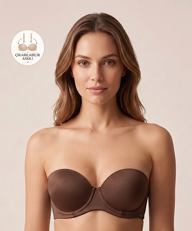 Straplez Desteksiz Soft Cup Sütyen - CARAMEL - 1