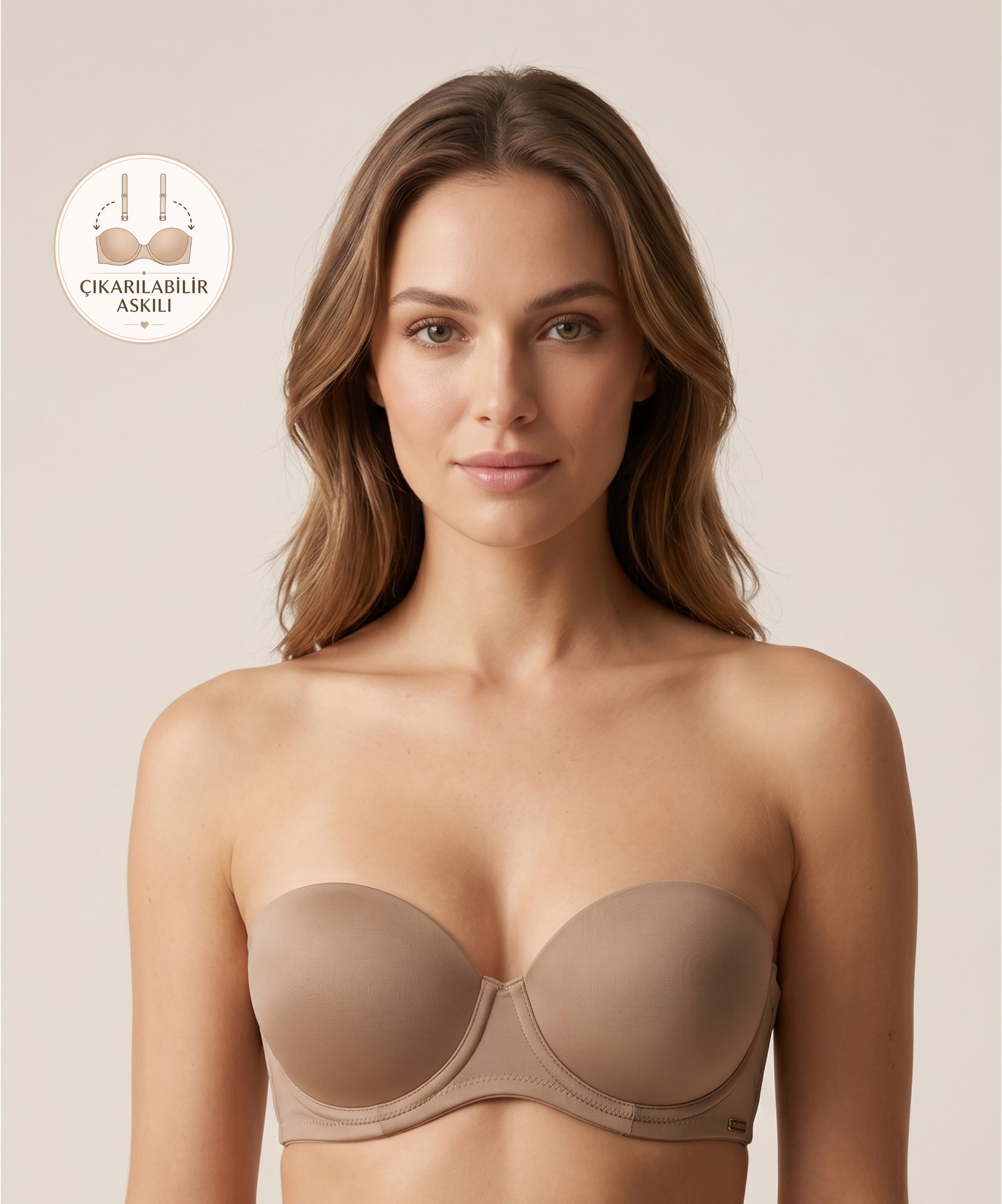 Straplez Desteksiz Soft Cup Sütyen - LATTE - 1