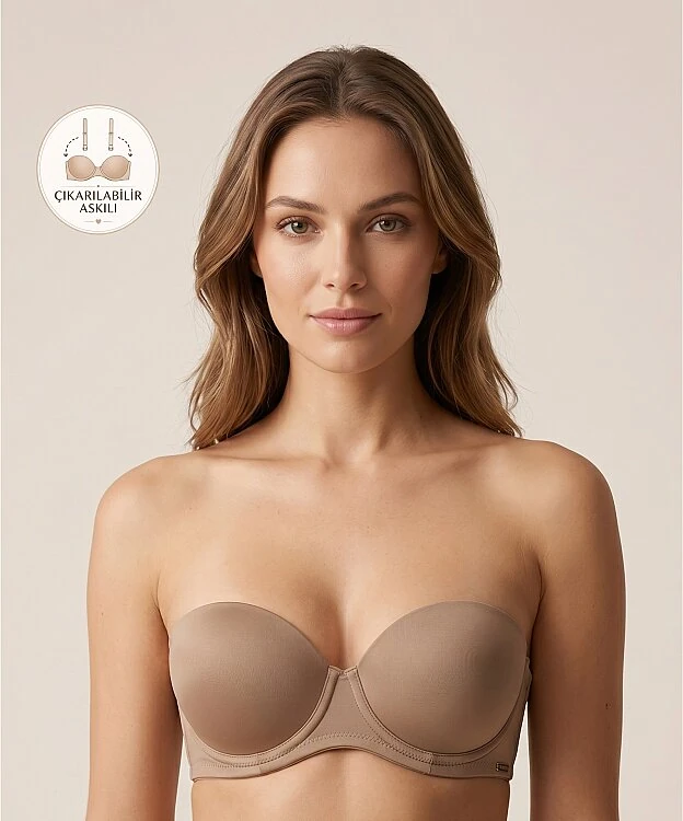 Straplez Desteksiz Soft Cup Sütyen - LATTE - 1