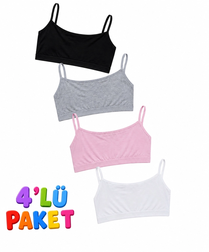 4'lü Paket Elastan Kız Çocuk Alıştırma Sütyeni - ASORTİ