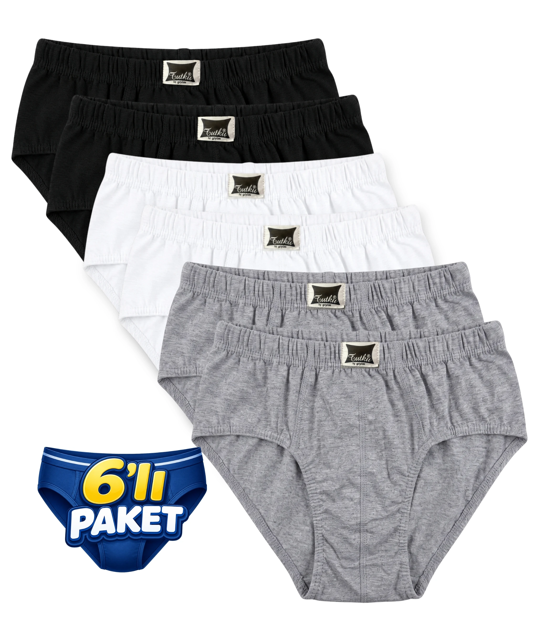 6'lı Paket Penye Erkek Slip Külot - ASORTİ 
