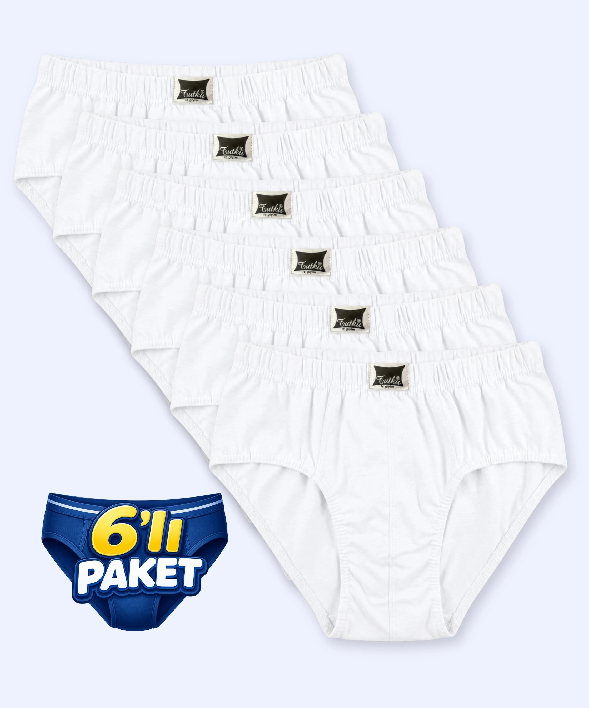 6'lı Paket Penye Erkek Slip Külot - BEYAZ 