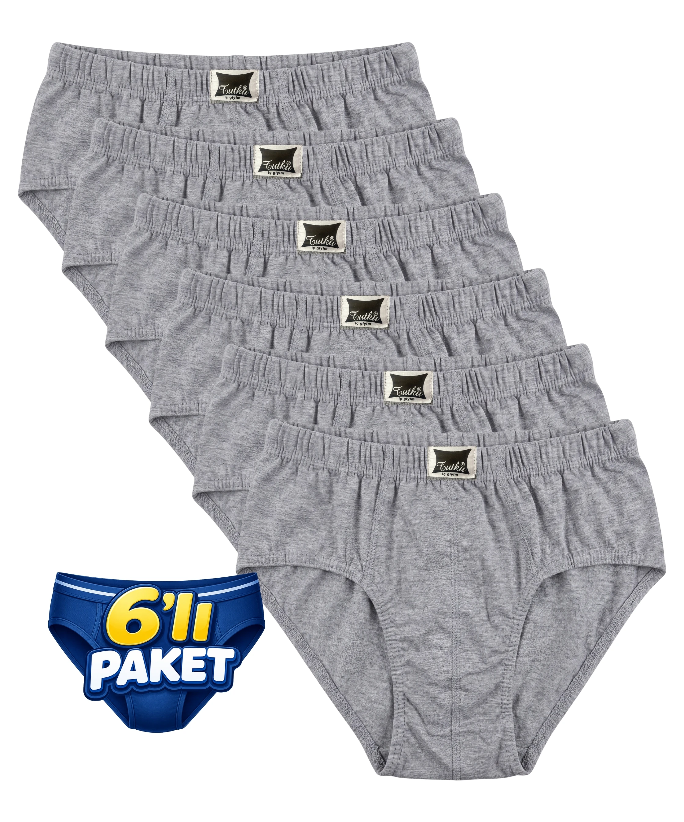 6'lı Paket Penye Erkek Slip Külot - GRİ
