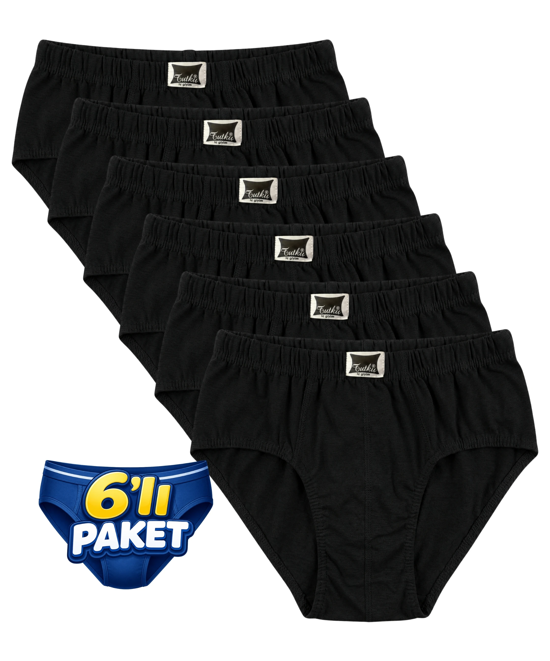 6'lı Paket Penye Erkek Slip Külot - SİYAH - 1