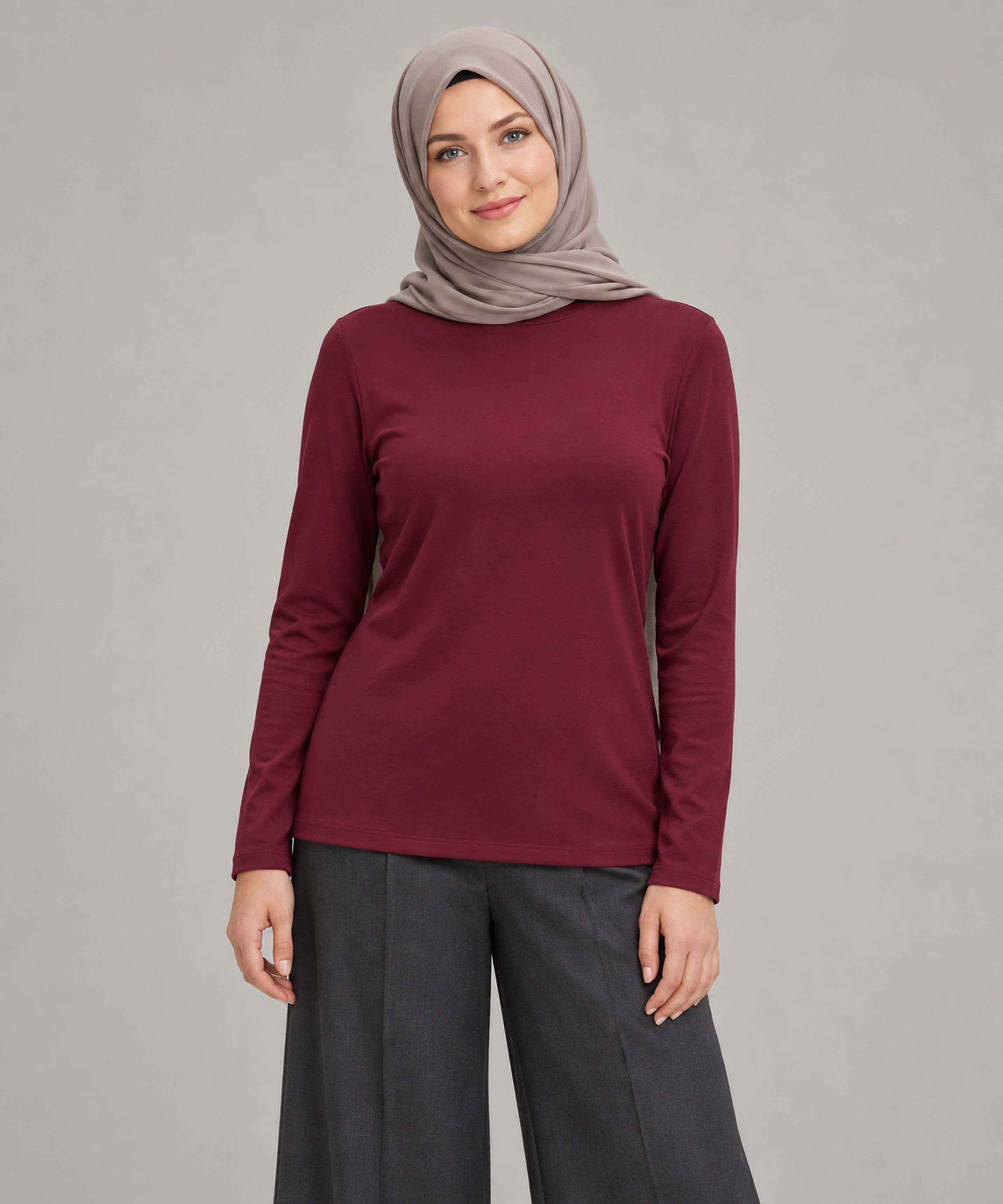 Yarım Boğaz Likralı Uzun Kol Badi - BORDO - 1