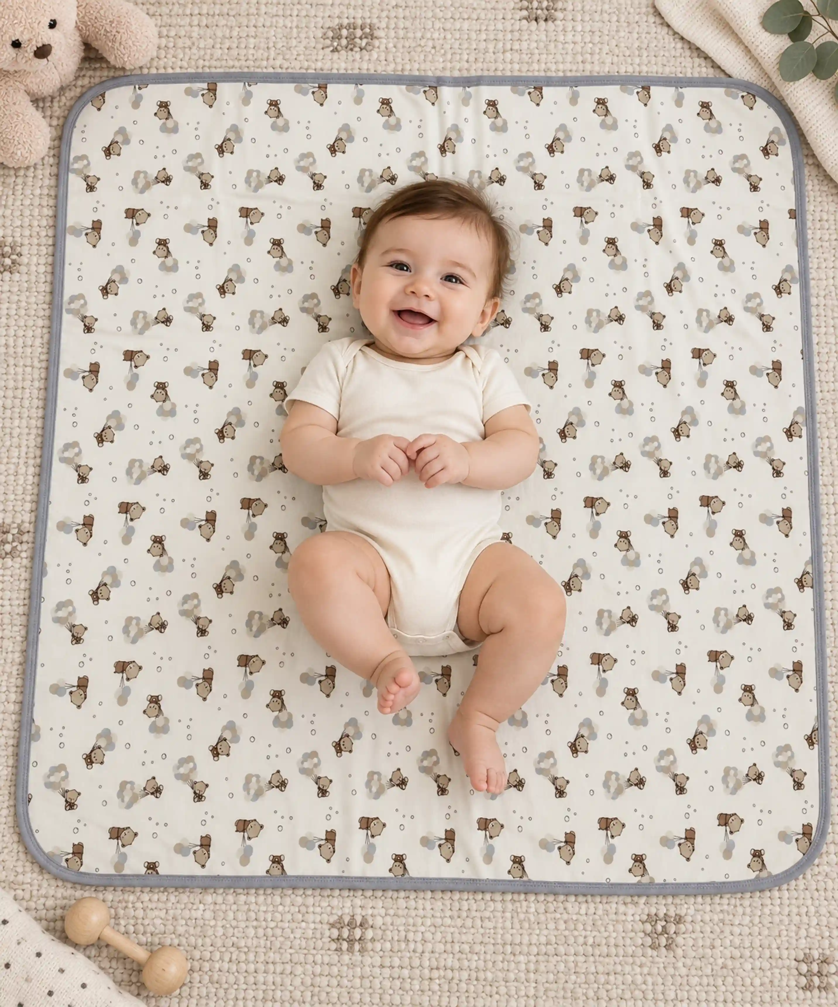 %100 Pamuk Desenli Bebek Battaniyesi - GRİ - 1