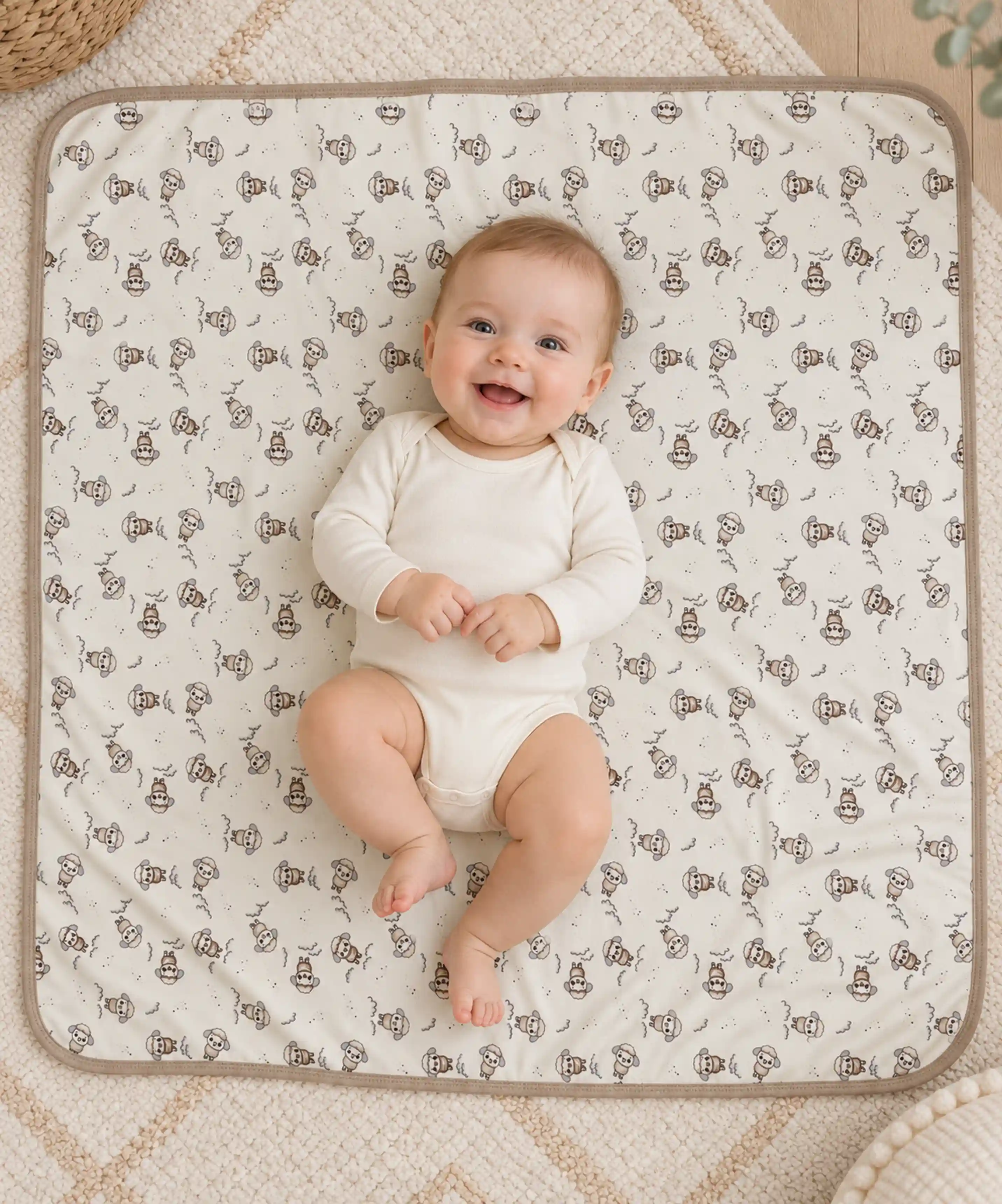 %100 Pamuk Desenli Bebek Battaniyesi - KAHVE - 1