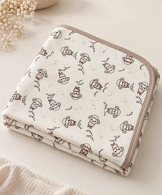 %100 Pamuk Desenli Bebek Battaniyesi - KAHVE - 3