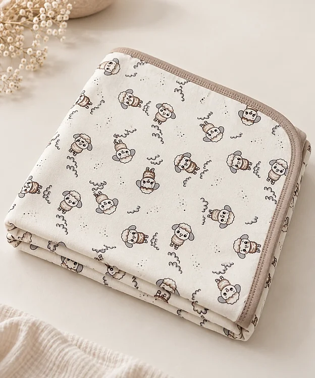 %100 Pamuk Desenli Bebek Battaniyesi - KAHVE - 3