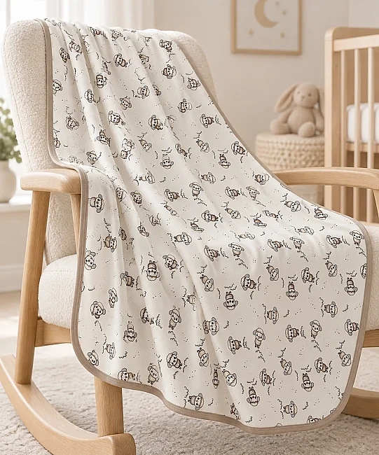 %100 Pamuk Desenli Bebek Battaniyesi - KAHVE - 4