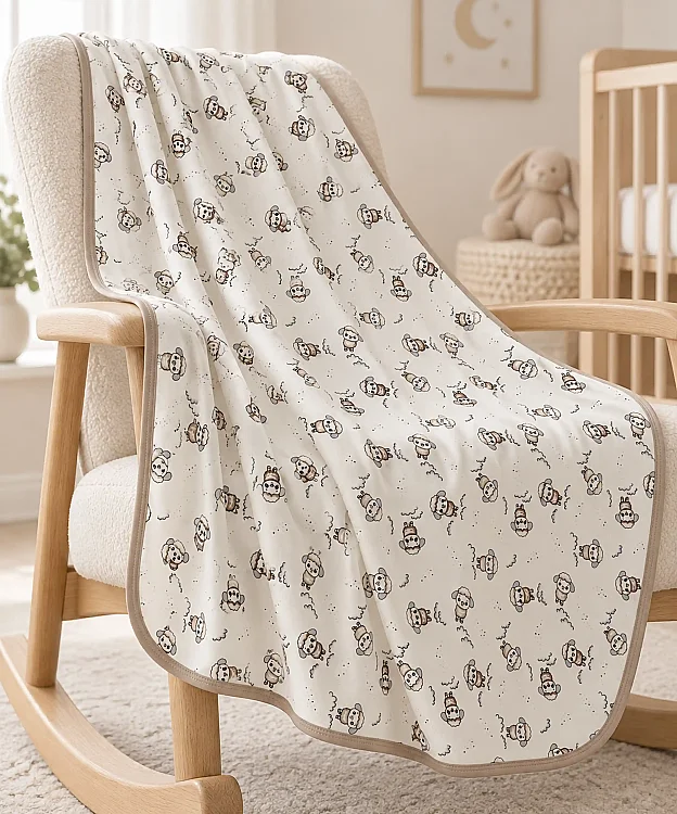 %100 Pamuk Desenli Bebek Battaniyesi - KAHVE - 4